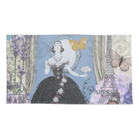 Blauw Elegante Vrouw Bloemen Fancy jurk Kussensloop (Achterkant-Links)