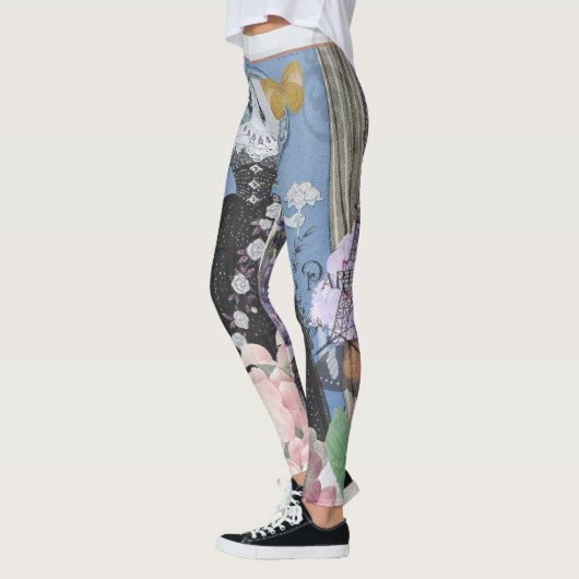 Blauw Elegante Vrouw Bloemen Fancy jurk Leggings (Links)