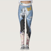 Blauw Elegante Vrouw Bloemen Fancy jurk Leggings (Voorkant)