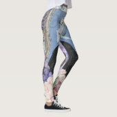 Blauw Elegante Vrouw Bloemen Fancy jurk Leggings (Rechts)