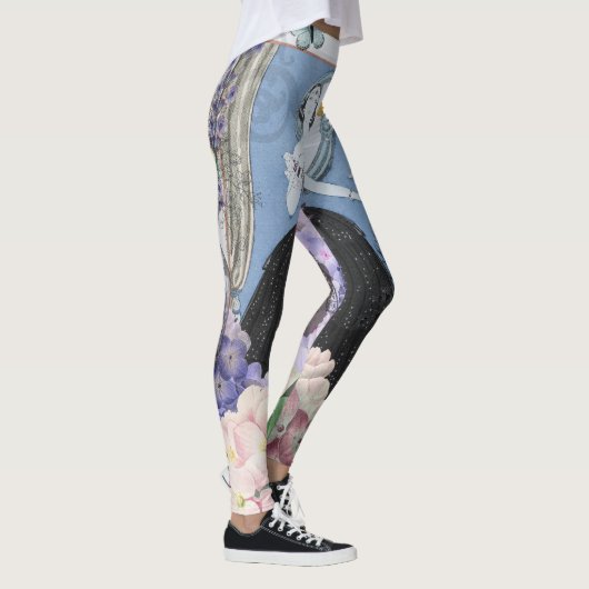 Blauw Elegante Vrouw Bloemen Fancy jurk Leggings (Rechts)