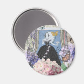 Blauw Elegante Vrouw Bloemen Fancy jurk Magneet (Voorkant / Achterkant)