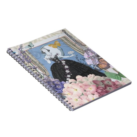 Blauw Elegante Vrouw Bloemen Fancy jurk Notitieboek (Rechterzijde)