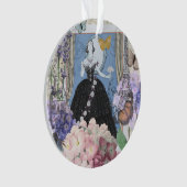 Blauw Elegante Vrouw Bloemen Fancy jurk Ornament (voorkant)