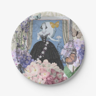 Blauw Elegante Vrouw Bloemen Fancy jurk Papieren Bordje