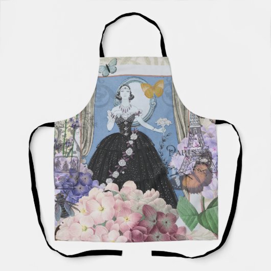 Blauw Elegante Vrouw Bloemen Fancy jurk Schort (Voorkant)