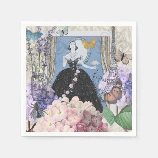 Blauw Elegante Vrouw Bloemen Fancy jurk Servet (Voorkant)