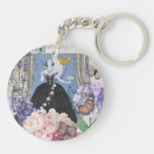 Blauw Elegante Vrouw Bloemen Fancy jurk Sleutelhanger (Achterkant)