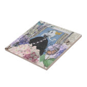 Blauw Elegante Vrouw Bloemen Fancy jurk Tegeltje (Zijkant)