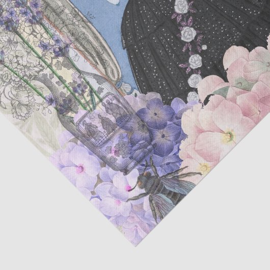 Blauw Elegante Vrouw Bloemen Fancy jurk Tissuepapier (Detail)