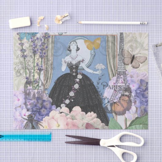 Blauw Elegante Vrouw Bloemen Fancy jurk Tissuepapier (Craft)