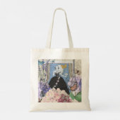 Blauw Elegante Vrouw Bloemen Fancy jurk Tote Bag (Achterkant)