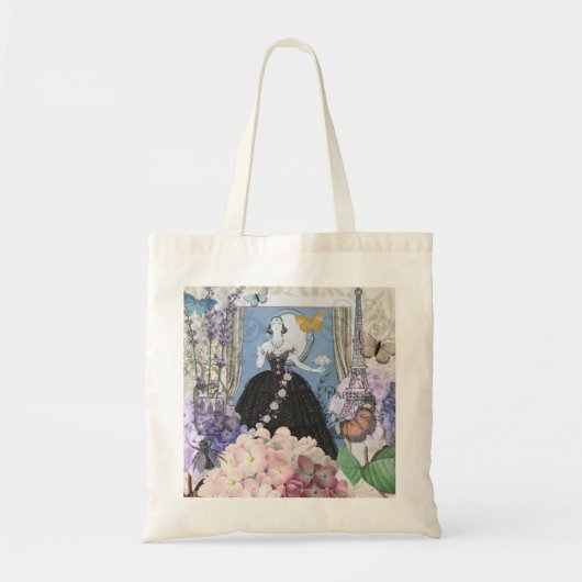 Blauw Elegante Vrouw Bloemen Fancy jurk Tote Bag (Voorkant)