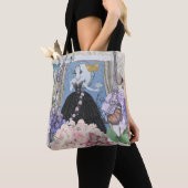 Blauw Elegante Vrouw Bloemen Fancy jurk Tote Bag (Dichtbij)