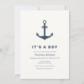 Blauw Elegante Zeeanker Baby Shower Kaart (Voorkant)