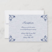 Blauw  Elegantie Bruiloft Receptie Kaart (Voorkant)