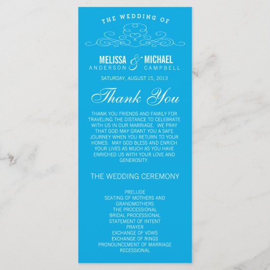 BLAUW- ELEGANTIE | TROUWPROGRAMMA PROGRAMMAKAART (Voorkant)