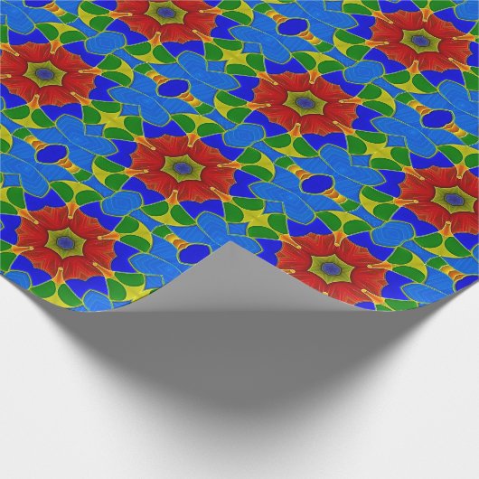Blauw elenglas met rode ventilator - Art Nieuw Cadeaupapier (Hoek)