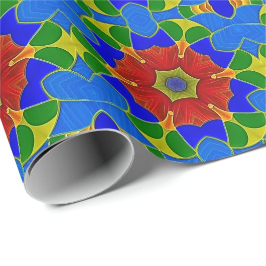 Blauw elenglas met rode ventilator - Art Nieuw Cadeaupapier (Rol Hoek)