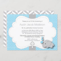 Blauw - Elephant 🐘 Baby Foto - Christening