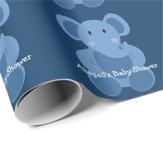 Blauw Elephant Custom Baby shower Wrapping Paper Cadeaupapier (Rol Hoek)