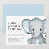 Blauw Elephant Little Peanut Baby shower Kaart (Voorkant / Achterkant)