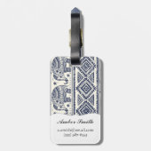 Blauw Elephant Patroon Bagagelabel (Achterkant verticaal)