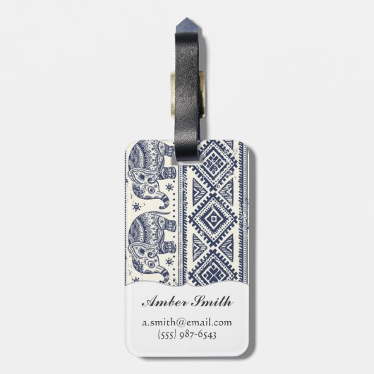 Blauw Elephant Patroon Bagagelabel (Achterkant verticaal)