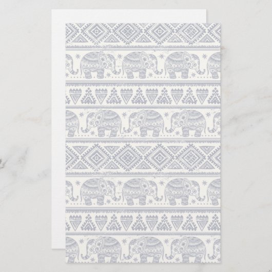 Blauw Elephant Patroon Briefpapier (Voorkant / Achterkant)