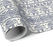 Blauw Elephant Patroon Cadeaupapier (Rol Hoek)