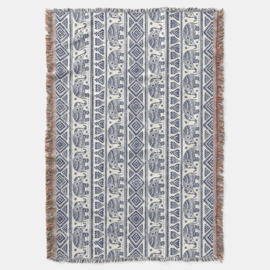 Blauw Elephant Patroon Deken (Voorkant Verticaal)