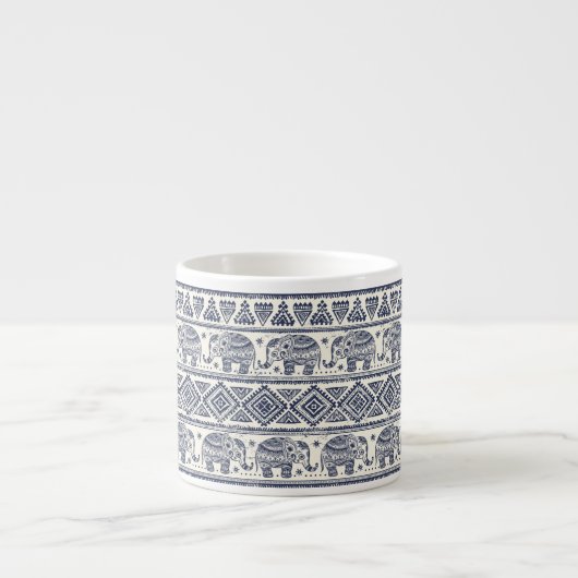 Blauw Elephant Patroon Espresso Kop (Voorkant)