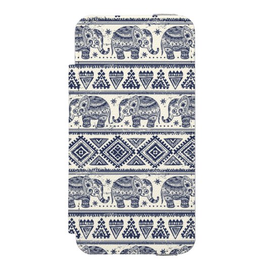 Blauw Elephant Patroon Incipio iPhone Portemonnee Hoesje (Voorkant Agenda)