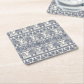 Blauw Elephant Patroon Kartonnen Onderzetters (Schuin)