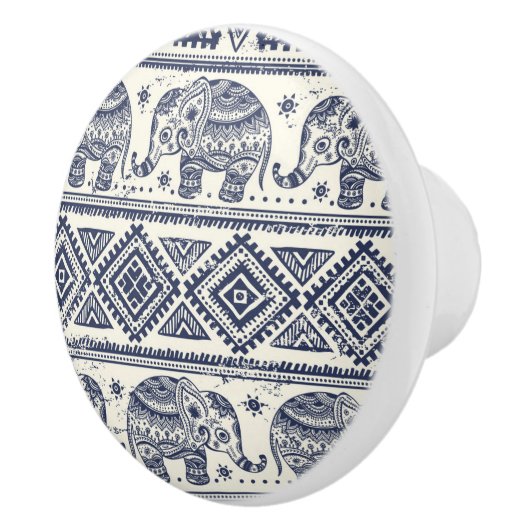 Blauw Elephant Patroon Keramische Knop (Rechts)