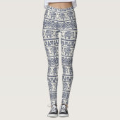 Blauw Elephant Patroon Leggings (Voorkant)