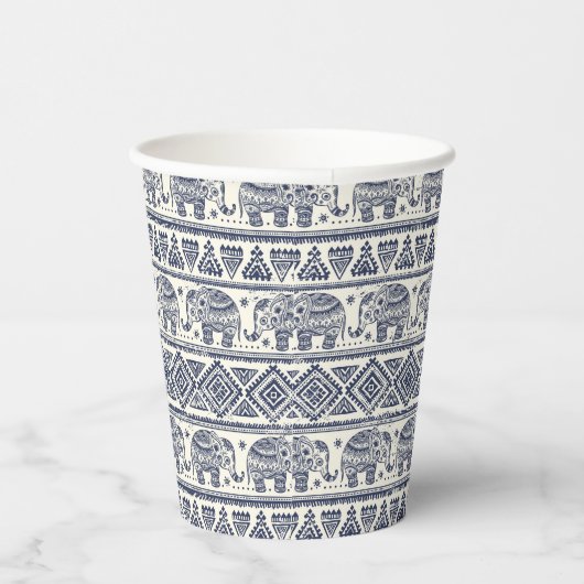 Blauw Elephant Patroon Papieren Bekers (Rechts)
