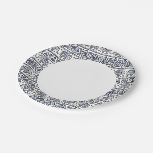 Blauw Elephant Patroon Papieren Bordje (Gekanteld)