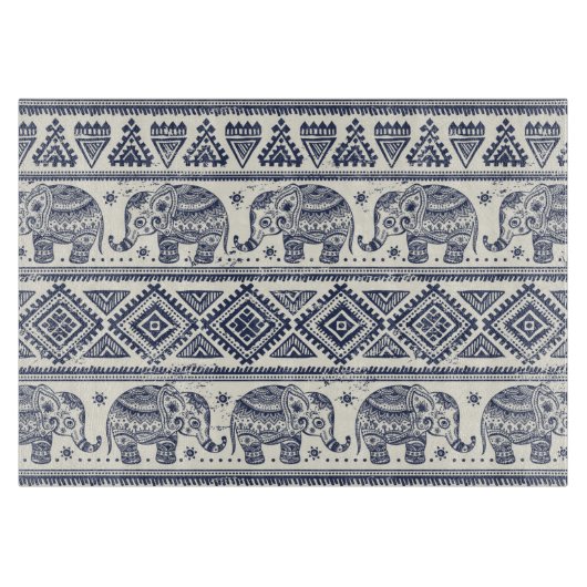 Blauw Elephant Patroon Snijplank (Voorkant)