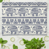 Blauw Elephant Patroon Theedoek (Gevouwen)