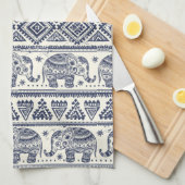 Blauw Elephant Patroon Theedoek (Quarter Fold)