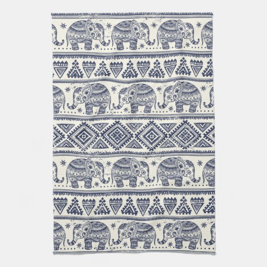 Blauw Elephant Patroon Theedoek (Verticaal)