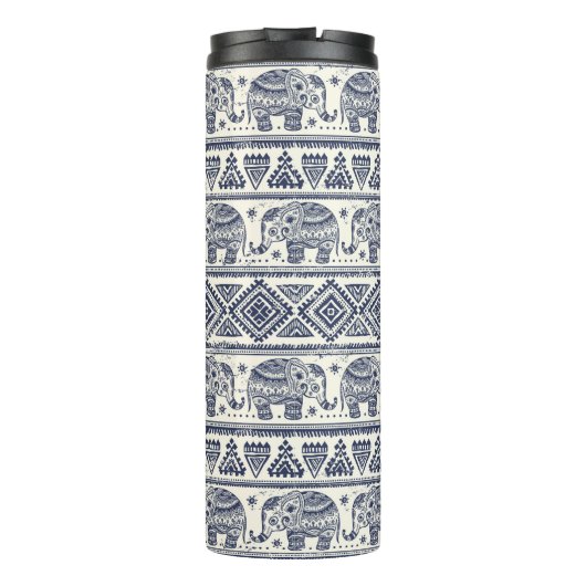 Blauw Elephant Patroon Thermosbeker (Achterkant)