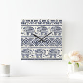 Blauw Elephant Patroon Vierkante Klok (Huis)