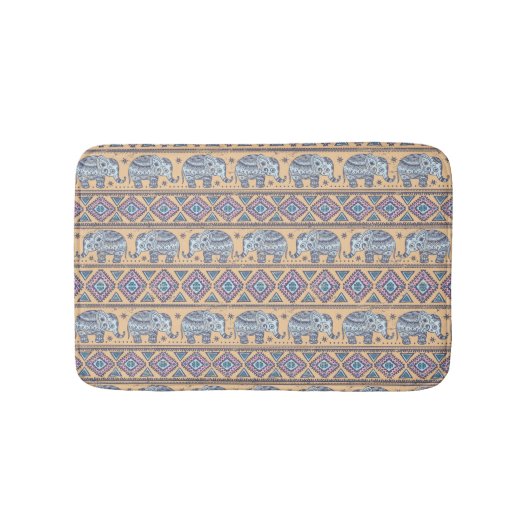 Blauw Elephant Tribal Patroon Badmat (Voorkant)