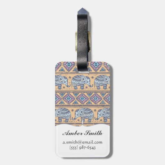Blauw Elephant Tribal Patroon Bagagelabel (Achterkant verticaal)