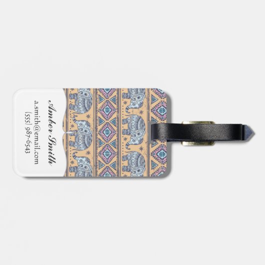 Blauw Elephant Tribal Patroon Bagagelabel (Achterkant horizontaal)