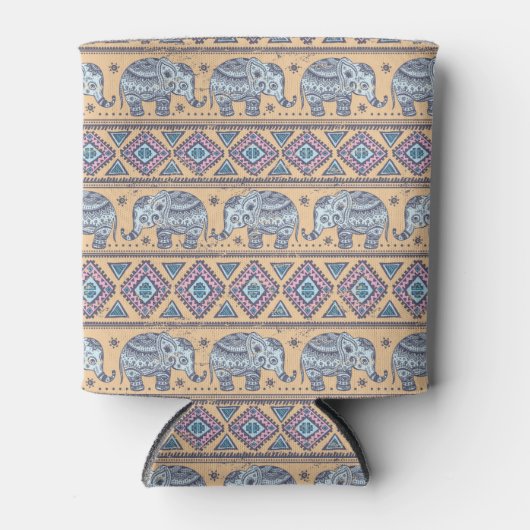 Blauw Elephant Tribal Patroon Blikjeskoeler (Voorkant)