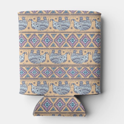 Blauw Elephant Tribal Patroon Blikjeskoeler (Achterkant)