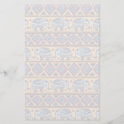 Blauw Elephant Tribal Patroon Briefpapier (Voorkant)